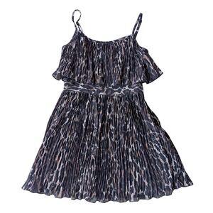 Guess LA Leopard Print tiered Pleated Ruffle Mini‎ Dress Brown Black Size 3
